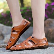 Men's Handmade Stitching Sandals, Outdoor/Business/Casual Leather Beach Shoes - Brown - View 8