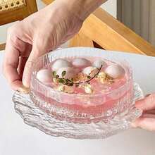 Glass Dessert Bowl Set With Crystal Bird's Nest And Plate. Perfect For Breakfast And Salad. - Multicolor - View 1