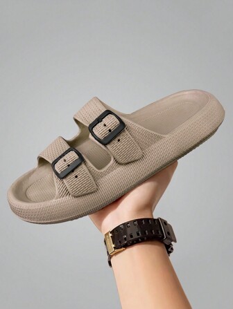 Sandalias decoradas con hebilla para hombre, diapositivas ligeras de EVA, zapatos de punta abierta antideslizantes para uso en interiores y exteriores, casa de playa