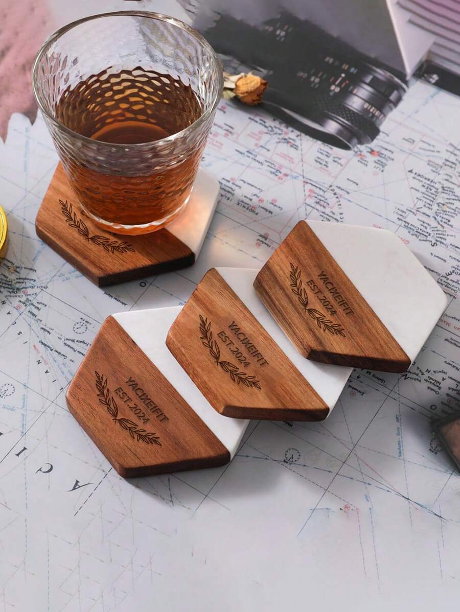 1 件定制雕刻大理石木杯垫、家居桌面装饰、个性化生日礼物、私人定制节日结婚礼物水瓶 - 黑色 - 查看 1