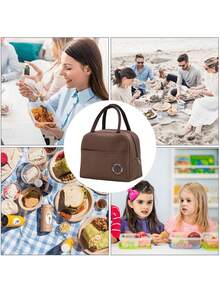 女士午餐袋，保溫便當盒，寬敞手提袋，帶可拆卸肩帶，適用於野餐、工作、遠足、海灘、學校組織袋、教師收納袋、課堂收納袋、教室組織袋 - 棕色 - 查看 6