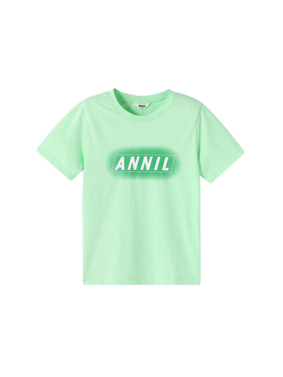 Annil 青少年/男童夏季休闲圆领短袖T恤 - 綠色 - 查看 1
