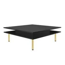 Exquisite High Gloss Coffee Table With 4 Golden Legs And 2 Small Drawers, 2-Tier Square Center Table For Living Room, White, Black - màu đen - Xem 4