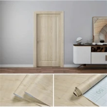 1捲米色木紋設計現代簡約自粘可拆卸壁紙,適用於家居廚房防潑油防水壁紙 - 米色 - 查看 4