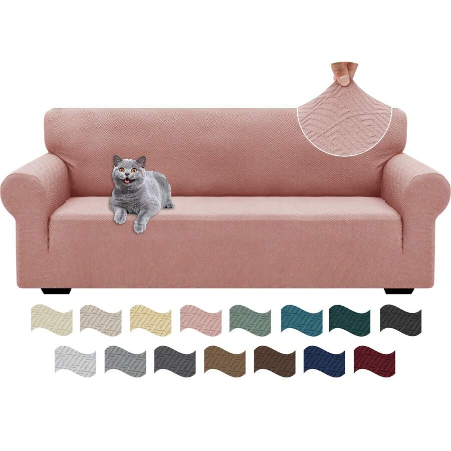 YSTYLE Stretch Sofa Cover 1/2/3/4 Seater, Sofa Cover Non-Slip With Armrest, Elastic Couch Cover Jacquard, Universal Sofa Cover Modern, Sofa Cover Dog Cat For Living Room - Pink - View 1