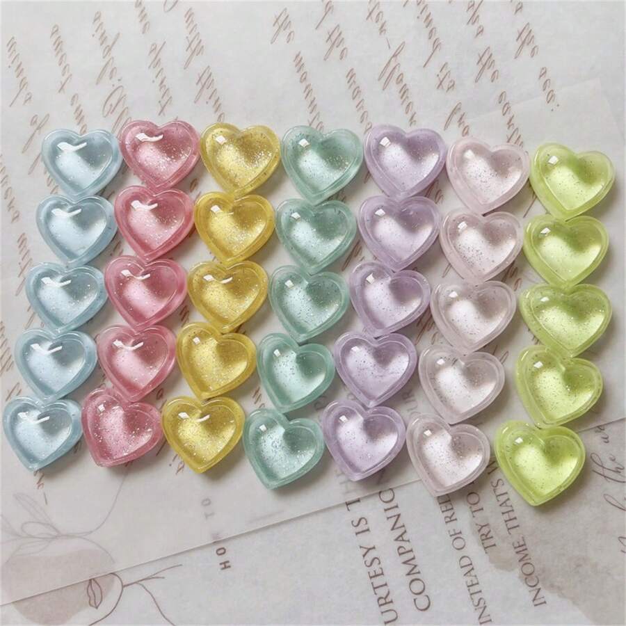 Set de 7 piezas/14 piezas/21 piezas de imanes para nevera con forma de corazón transparente y brillos, mejor regalo estilo INS - Multicolor - Ver 1