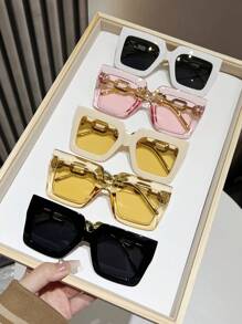 Juego de 5 piezas/3 piezas/1 pieza Gafas con montura cuadrada multicolor para mujer, elegantes y sencillas, accesorios de moda personalizados para uso diario, ir al trabajo, vacaciones y playa - Multicolor - Ver 11