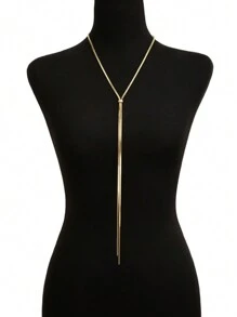 1入組極簡主義蛇骨鏈,帶可調節拉環,通用的毛衣鏈,時尚金屬鏈接飾品,適合女性的日常穿著 - 金色 - 查看 3