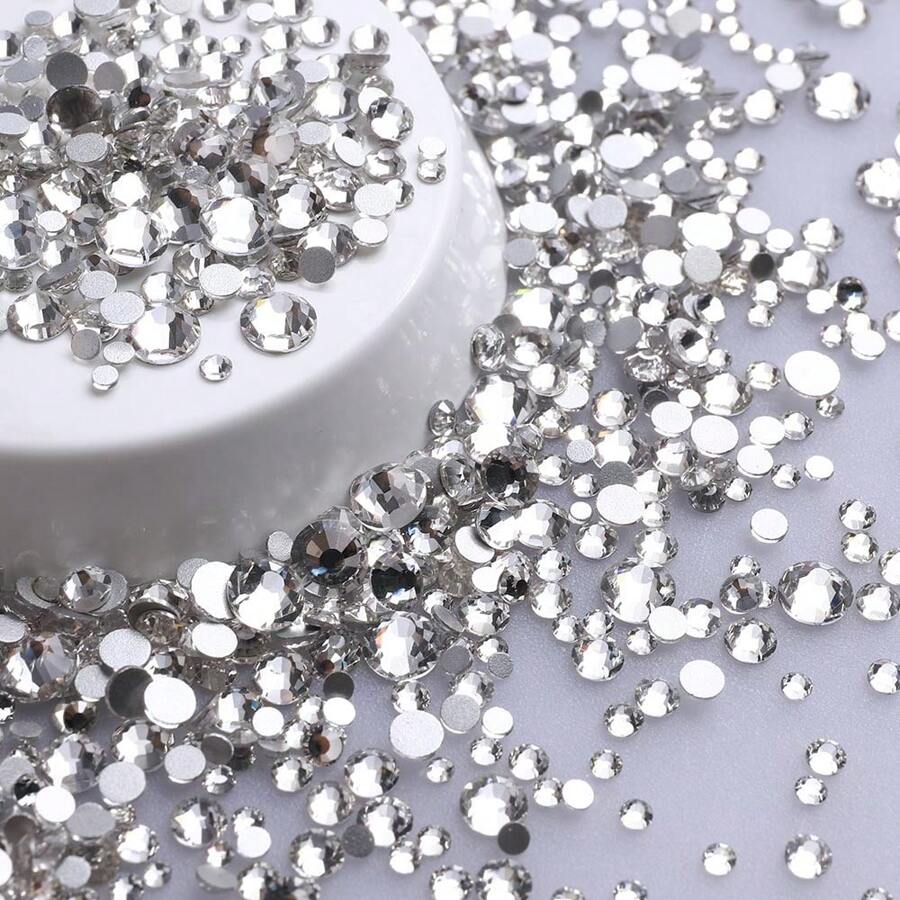 1440pcs Mixed Glass Flat Back Rhinestones With Silver Bottom For DIY Nail Art Accessories SS3-SS20 - White - View 1