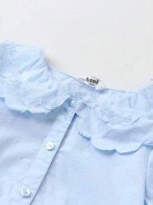 Annil 女童可爱彼得潘领纯棉短袖衬衫，蓝色 - 藍色 - 查看 5