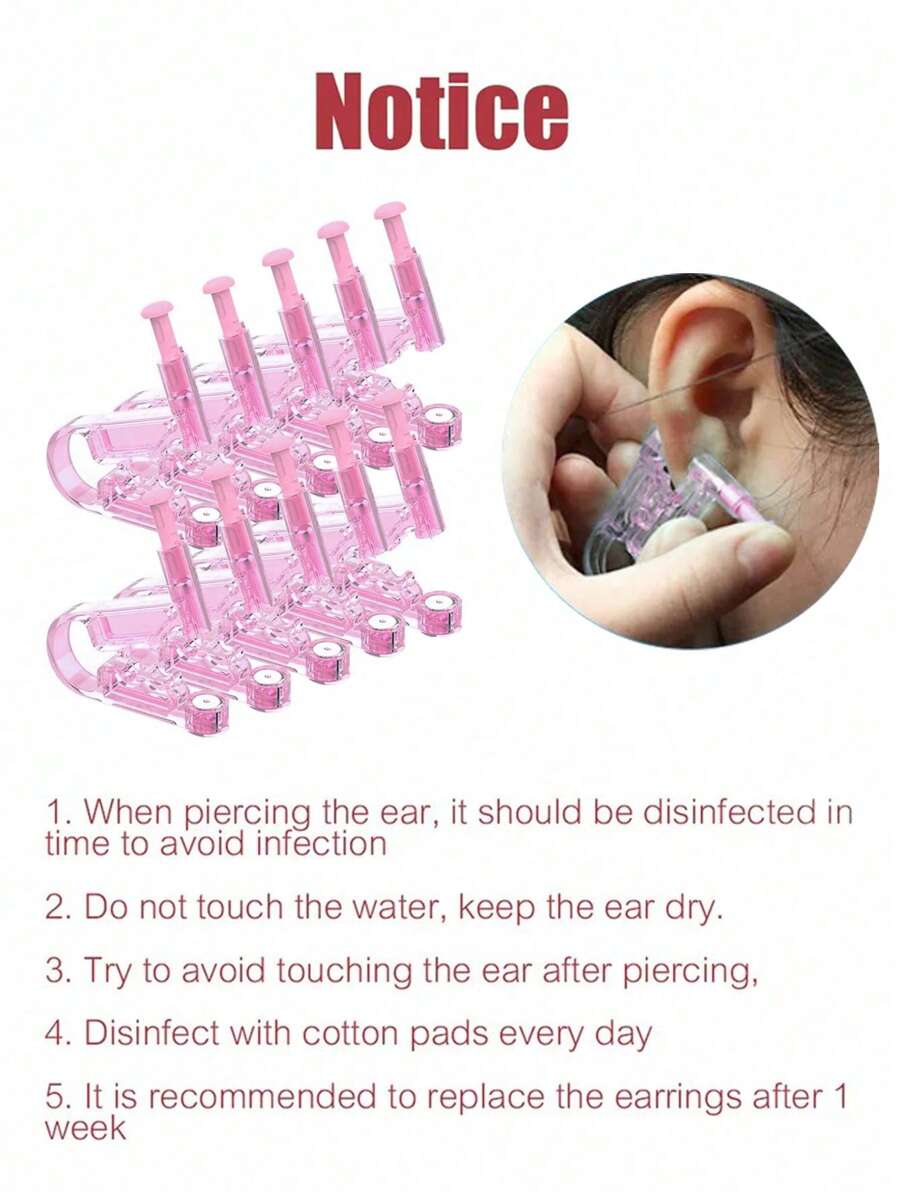 20/10/5pcs Disposable Sterile Ear Piercing Gun Kit, Easy To Use For Nose, Lip, Ear Piercing, Includes Earrings And Body Jewelry Accessories - Pink - View 1