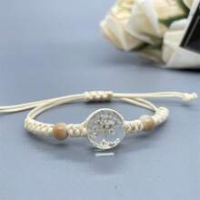 可調節搭配乾燥勿忘我花束手鍊,diy手工珠寶手鍊,創意時尚繩狀手鍊 - 白繩-玫瑰紅色 - 查看 18