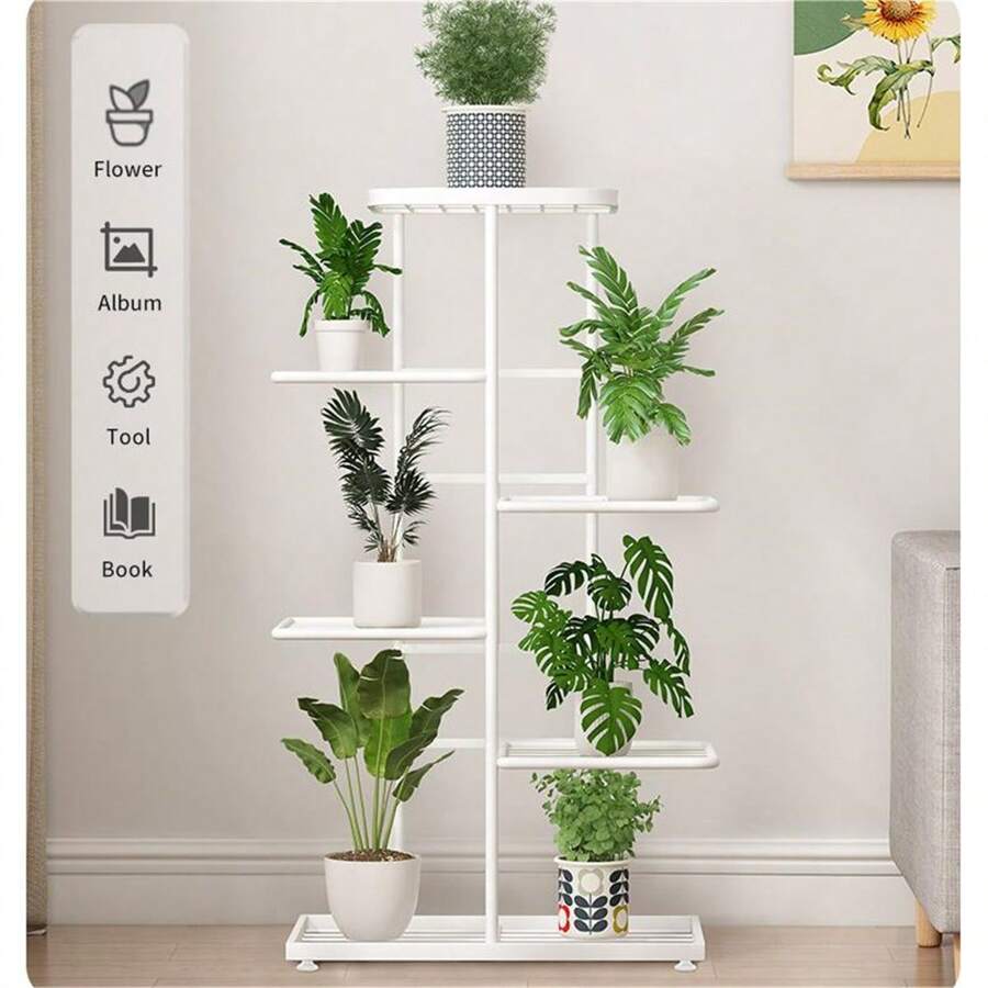 1 件 6 層 7 盆鐵藝植物架室內/室外空間優化專家（不包括植物和花盆等配件） - 白色 - 查看 1