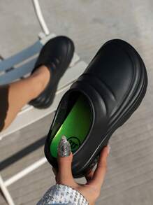 1雙女款防水、防滑、柔軟舒適鞋墊,純色休閒工作鞋 - 黑色 - 查看 5