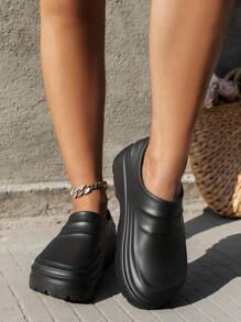 1雙女款防水、防滑、柔軟舒適鞋墊,純色休閒工作鞋 - 黑色 - 查看 3