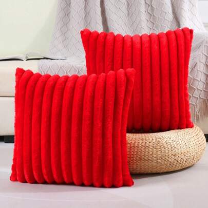 1入紅色純色仿兔毛蓬鬆枕套，方形靠墊套，節日裝飾，柔軟舒適反兔毛蓬鬆面料，現代沙發裝飾，非常適合家庭、臥室、宿舍使用