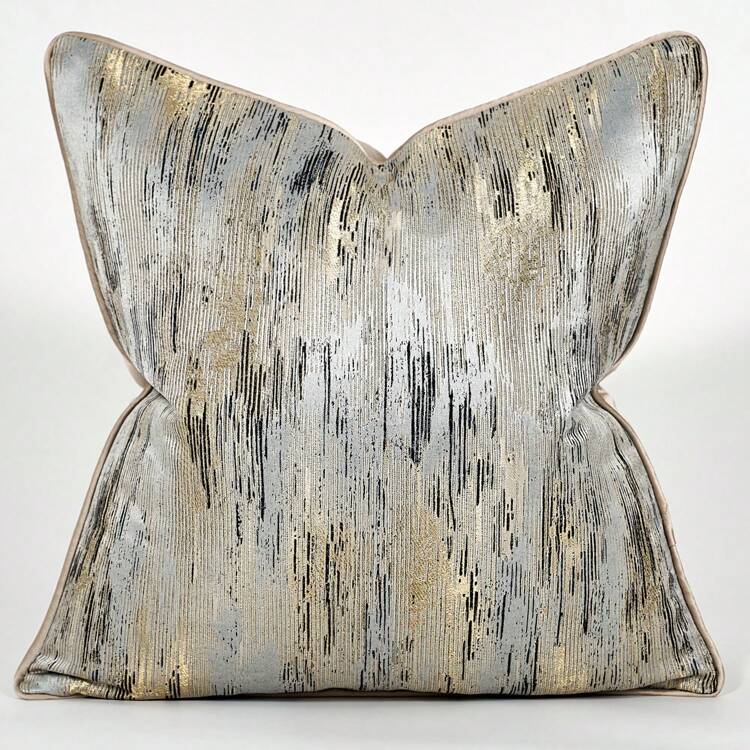 Unique Jacquard Fabric Pillowcase, Featuring Innovative Jacquard Craftsmanship That Presents Clear And Comfortable, Subtly Artistic Space Beauty To Highlight The Texture Of The Fabric. The Cushion Cover Is Suitable For Sofas, Beds, Cars, Seats, Window Seats, Double Sofas, Living Rooms, Bedrooms, Floors, Benches, Offices, Cafes And Other Unfilled Pillowcases. - Black Rice Gold - View 1