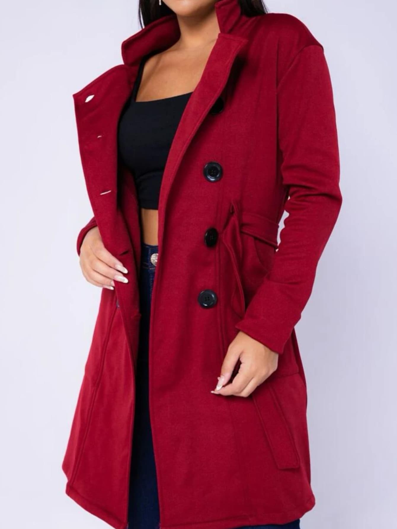 Women Overcoats - 酒紅色 - 查看 1