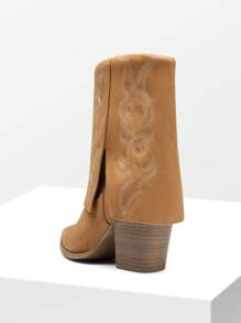 Women'S Cowboy Western Boots Pull On Fold Over Pointed Toe Chunky Heel  Embroidered Western Cowgirl Fashion Mid Calf Christmas Winter Boots - 棕色 - 查看 10