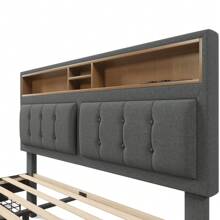 Sweiko Sweiko gestoffeerd bed, tweepersoonsbed met 4 laden & USB-aansluiting, 160*200cm,gestoffeerd bed met 4 laden & USB-aansluiting, gestoffeerd bed 160x200cm, in hoogte verstelbaar hoofdeinde, houten lattenbodem (zonder matras)