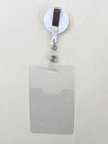 1pc Clear Pvc Hard Card Holder With Retractable Badge Reel & Neck Lanyard For Work Badge, Id Card, Transit Card, Etc. - White - View 4