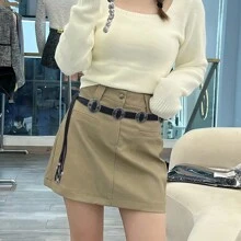 1入式齒輪朋克復古風格流蘇珠飾金屬裝飾腰帶,適用於牛仔褲街頭風格 - 黑色 - 查看 1