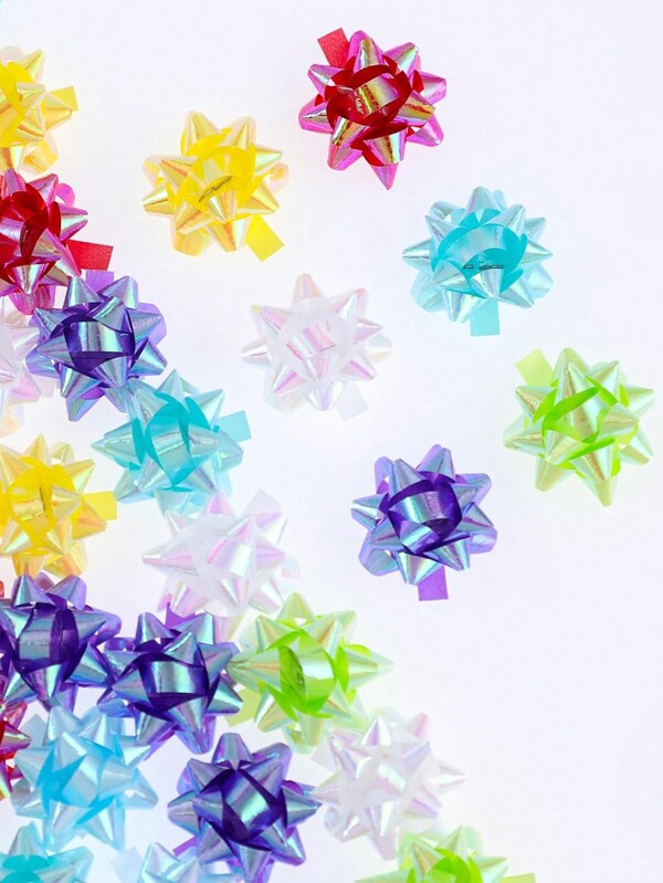 50pcs 1inch Multicolor Gift Wrapping Ribbon Bows, Christmas Mini Metal Bowknot Decor Stickers (Assorted Colors),Christmas