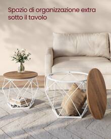 VASAGLE Tavolino da Caffè Rotondo, Set di 2 Tavolini ad Incastro, Stile Vintage Industriale, Piano Rimovibile, Struttura in Acciaio, Adatto per Soggiorno, Greige e Nero/Marrone Vintage e Nero/Bianco e Nero/Nero/Marrone Miele e Bianco Nuvola/Bianco Neve e Bianco Nuvola - Moka Marrone - Visualizzare 5