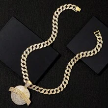 1pc Hip-Hop Style Alloy Circle Pendant Necklace With Letter & Rhinestone Detail, Unique Personalized Link Jewelry Accessory For Nightclub Party - Hip Hop Pendant - View 20