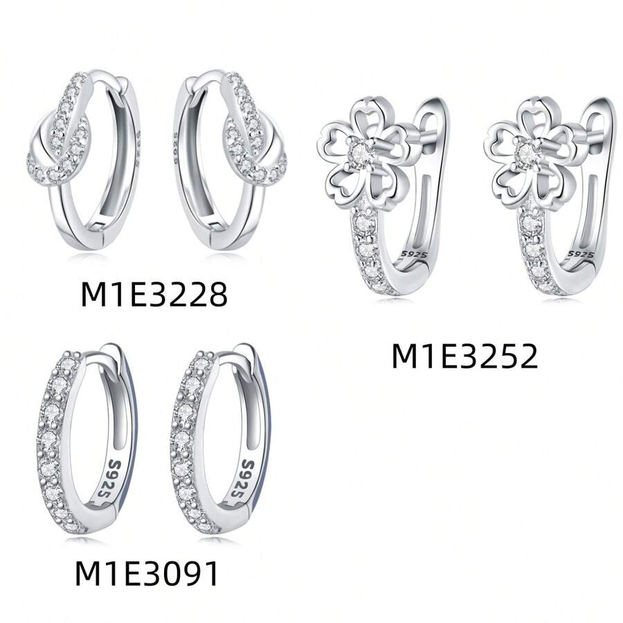 MISEFF Mới 1 Bông Tai Nữ Bạc 925 Tinh Tế Cổ Điển Đơn Giản Thanh Lịch Mỹ Trang Sức Nữ Tặng Quà Tặng Sinh Nhật Quà Tặng Ngày Của Mẹ - Bạc - Xem 1