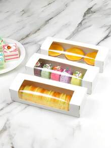 8pcs White Cardboard Bread Boxes; White Chocolate Strawberry Biscuit Box, Dessert Pudding Box Wedding Gift Party, Window Gift Box, Baking Packaging Box - White - View 1