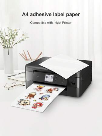 50 vellen Sticker Papier A4 Glossy Zelfklevend Sticker Label Papier , Glossy Wit Waterbestendig Labels Voor Laser En
