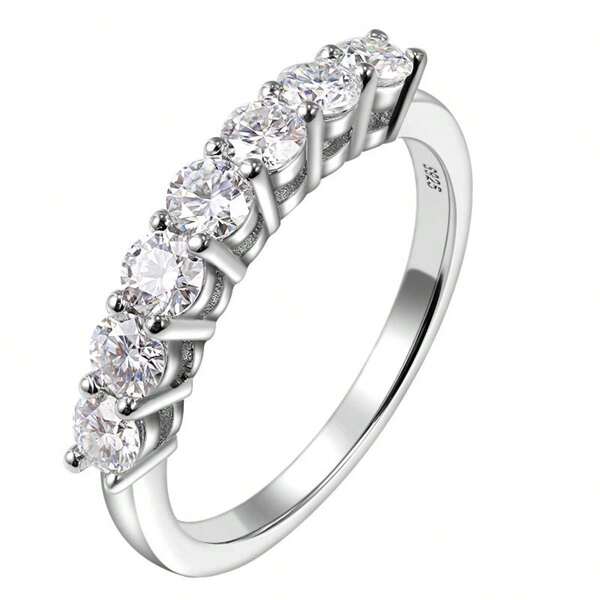 XUJIA 1PC Moissanite Wedding Band Rings For Women 925 Sterling Silver 3mm Round Cut  Wedding Anniversary Ring Jewelry Gifts For Her With GRA Certificate Diamond Ring