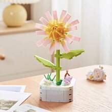 积木永生花DIY花盆可做办公桌摆件生日礼物房间装饰 - 杏色 - 查看 11