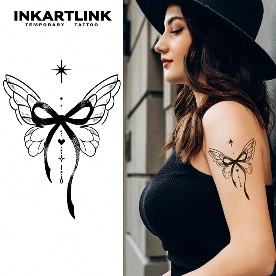 Inkartlink Revolutionary Technology Tattoo, Semi-Permanent Tattoo, Butterfly, Waterproof, Long-Lasting Temporary Tattoo, Realistic Fake Tattoo, Plant-Based, Magic Tattoo - Black - View 1