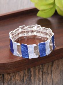 1入組波西米亞復古鋅合金幾何造型銀色彩繪搪瓷手鐲,適合女士派對、禮物或個性化穿搭 - 銀色 - 查看 4