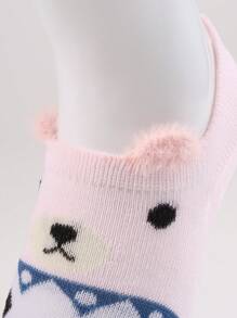 12 Pairs Of Women's Invisible Socks, Tines Girls Cute Socks With Ears, With Animal Cartoons - 彩色 - 查看 3