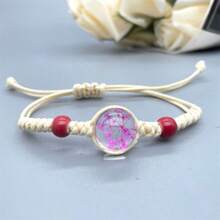 可調節搭配乾燥勿忘我花束手鍊,diy手工珠寶手鍊,創意時尚繩狀手鍊 - 白繩-玫瑰紅色 - 查看 32