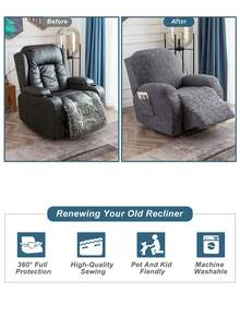 4pcs/Set Recliner Cover Stretch Sofa Slipcover, Sofa Couch Cover For Reclining Couch 1 Seat, Washable Furniture Protector With Elastic Bottom - Dark Grey - View 5
