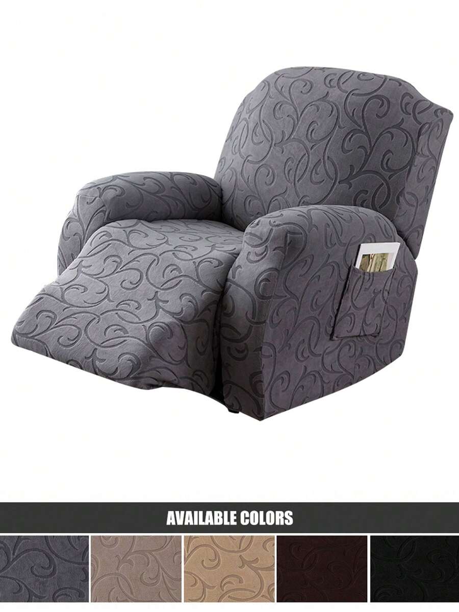 4pcs/Set Recliner Cover Stretch Sofa Slipcover, Sofa Couch Cover For Reclining Couch 1 Seat, Washable Furniture Protector With Elastic Bottom - Dark Grey - View 1