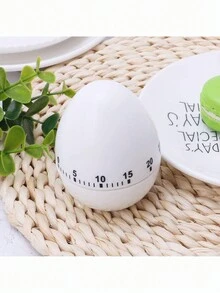Egg Timer Kitchen Mechanical Countdown Timer Cute Egg Shaped Manual Timing Alarm Clock Cooking Baking Classroom Rotating Reminder (White) - White - View 5
