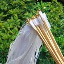 50/20pcs Ribbon Wands Fairy Sticks Wedding Twirling Lace Streamers With Bell Party Cheering Prop Favor For Wedding