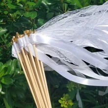 50/20pcs Ribbon Wands Fairy Sticks Wedding Twirling Lace Streamers With Bell Party Cheering Prop Favor For Wedding