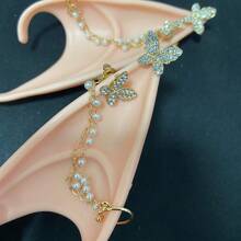 Rhinestone Butterfly & Faux Pearl Decor Costume Ear, Anime Party Costume Masquerade Accessories Christmas Cosplay Vampire Fairy Ears Halloween