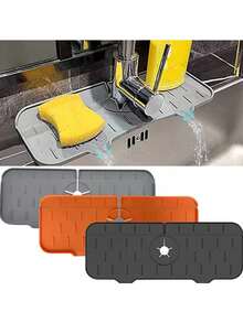 1pc Faucet Splash-Proof Device, Prevent Water Splashing On Hand-Washing Basin, Water Accumulation Protection On Sink Countertop, Drainage Mat For Kitchen Sink Or Wash Basin - Orange - View 9