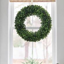 1pc Artificial Flower Wreath, 6 Options: Milan Grass, Boxwood, Seed Head Grass With Wildflowers, Yellow Boxwood, Lavender, Boxwood With Wildflowers. Green Decoration For Spring And Summer. Customizable By Factory. Suitable For Dorm Room, Office, Back To School Season, Outdoor Parties, Festivals, Birthday Parties, Christmas, Halloween, And Thanksgiving Decorations For Home, Hotel, Restaurant, Living Room, Bedroom, Wedding, Banquet Hall, Kitchen And Garden. - Green - View 1