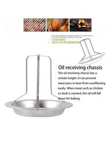 1 pièce de support à poulet, poêle pour griller le poulet au charbon de bois, fond antiadhésif épaissi, support à brochettes pliable et amovible avec 1 pièce de pinceau à badigeonner en silicone de couleur aléatoire, convient pour les réunions de famille, les barbecues en plein air, les rassemblements d'entreprise