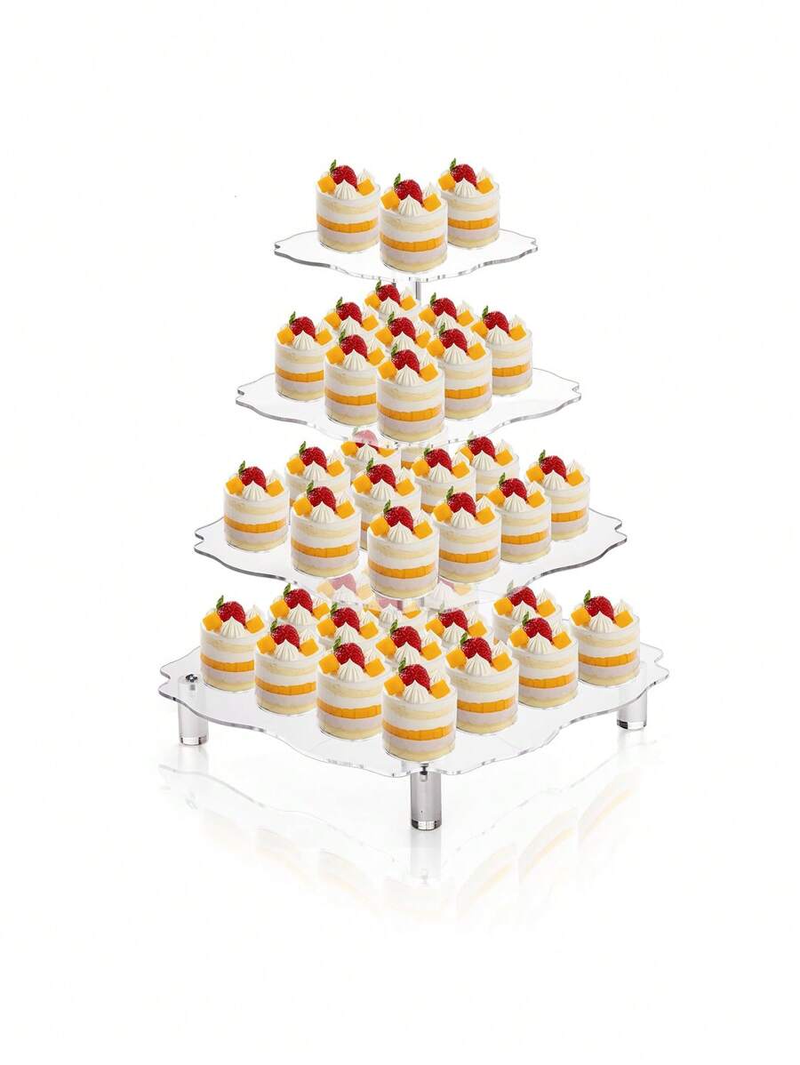 1pc Acrylic 4-Layer Cake Decoration Stand For Desserts - White - View 1