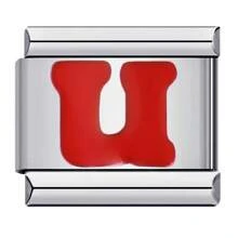 1pc Fashionable Italy Stainless Steel 26 Red Letter Pendant 9mm Modular Bracelet, Unisex, Handmade, Detachable Diy Jewelry