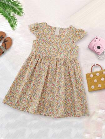 OIPOIG Baby Girls' Comfortable And Cool Vintage Style Floral Printed Dress, Suitable For Parties, Performances, Family Gatherings, And Outings